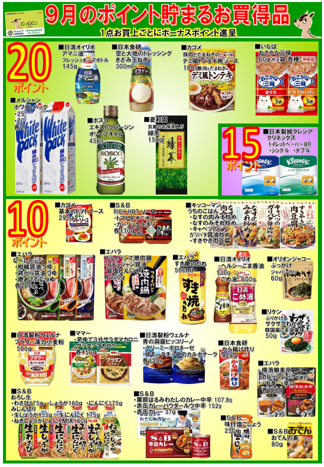 月間単品ポイント全品一覧