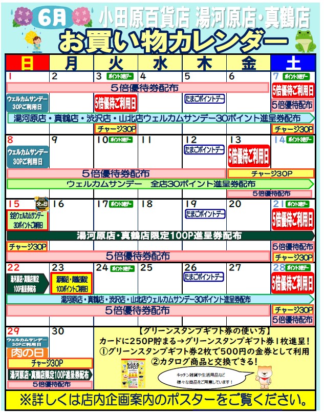 限定店舗お買い物カレンダー