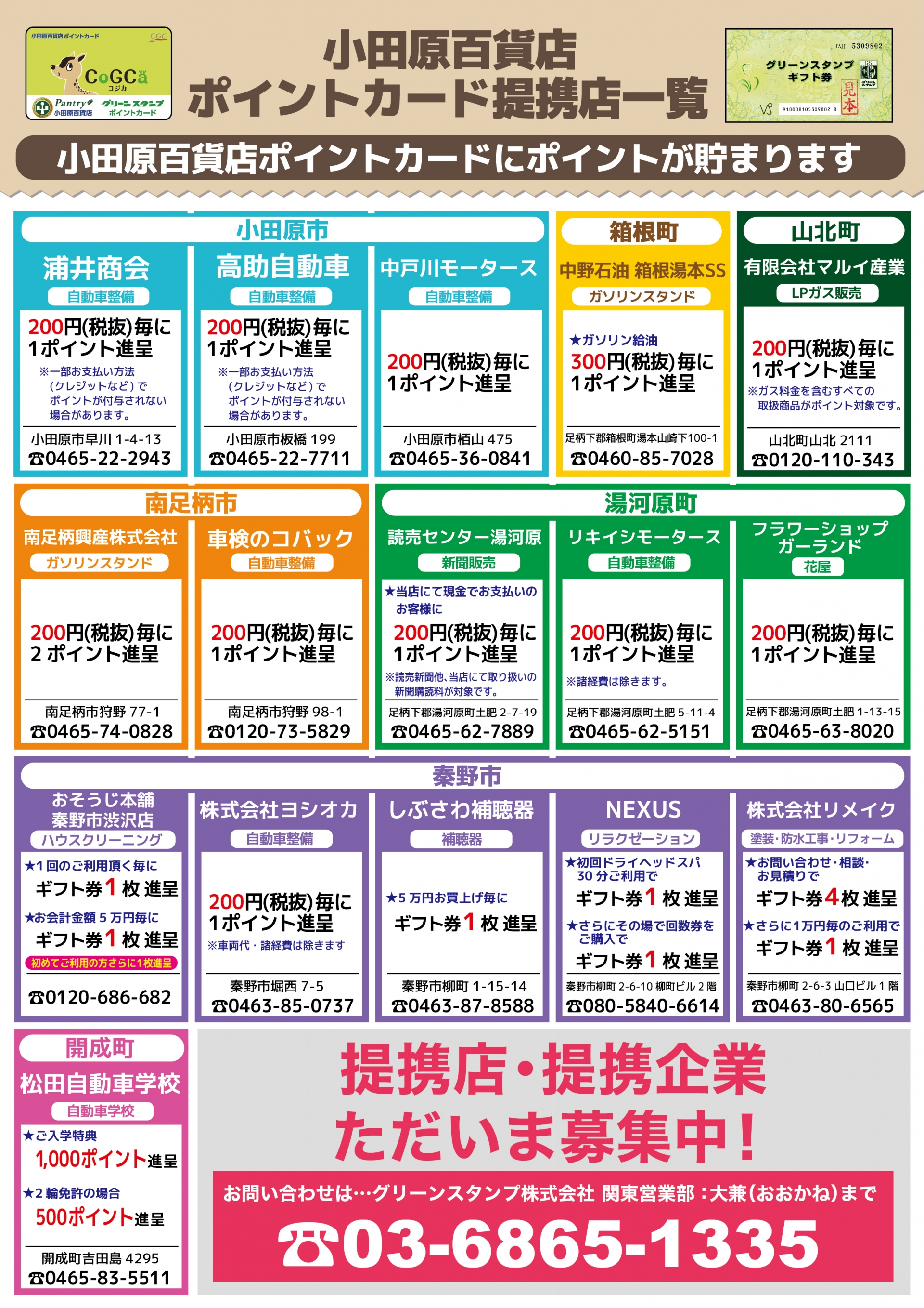 グリーンスタンプポイント提携店一覧