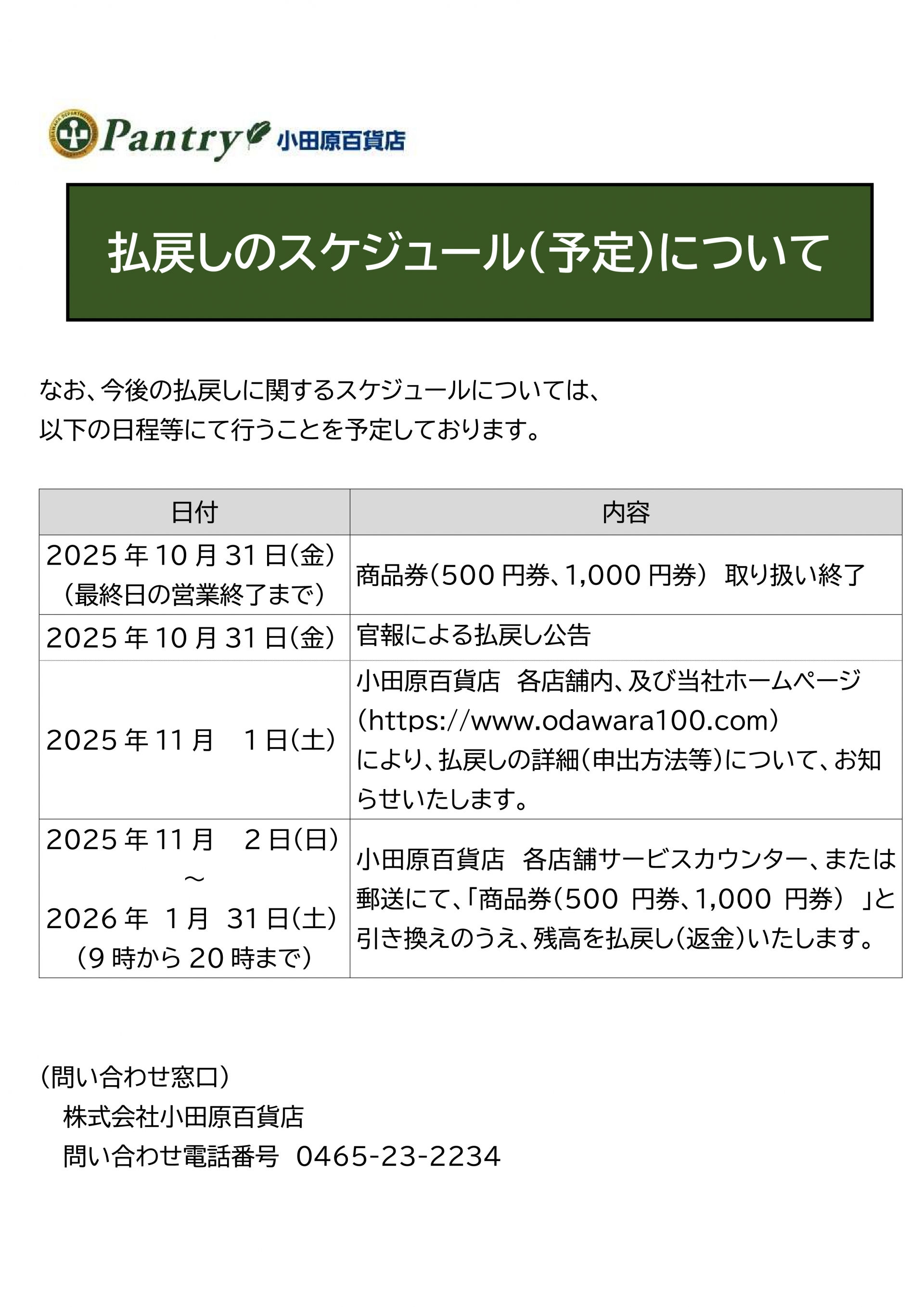 ②商品券払い戻しスケジュールについて