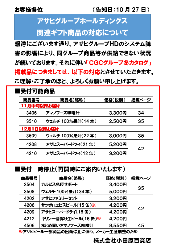 CGCギフト商品一時停止