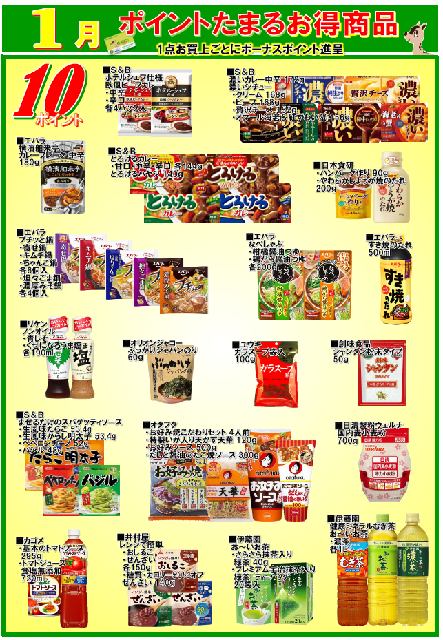 月間単品ポイント全品一覧