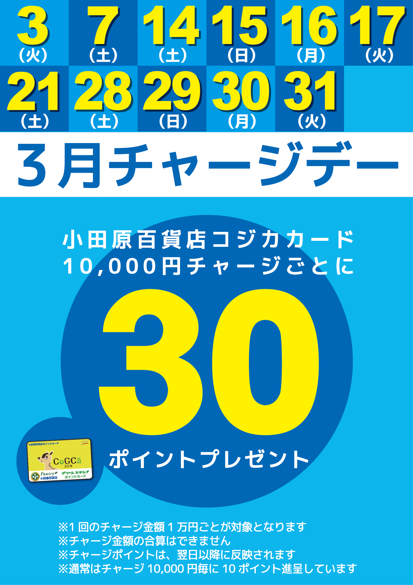 月間チャージデー一覧