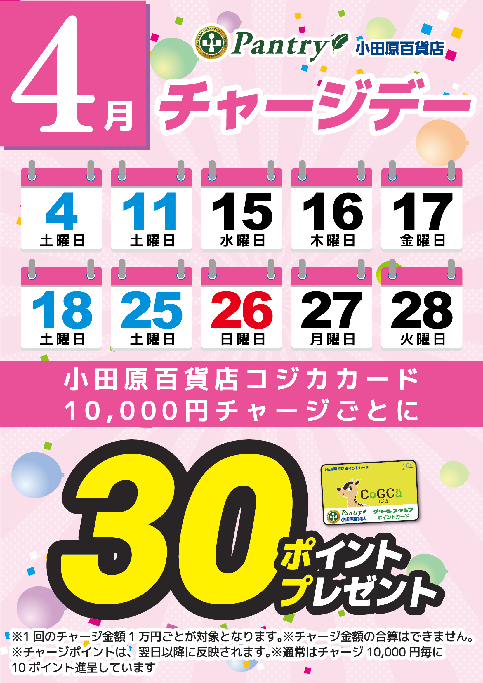 月間チャージデー一覧