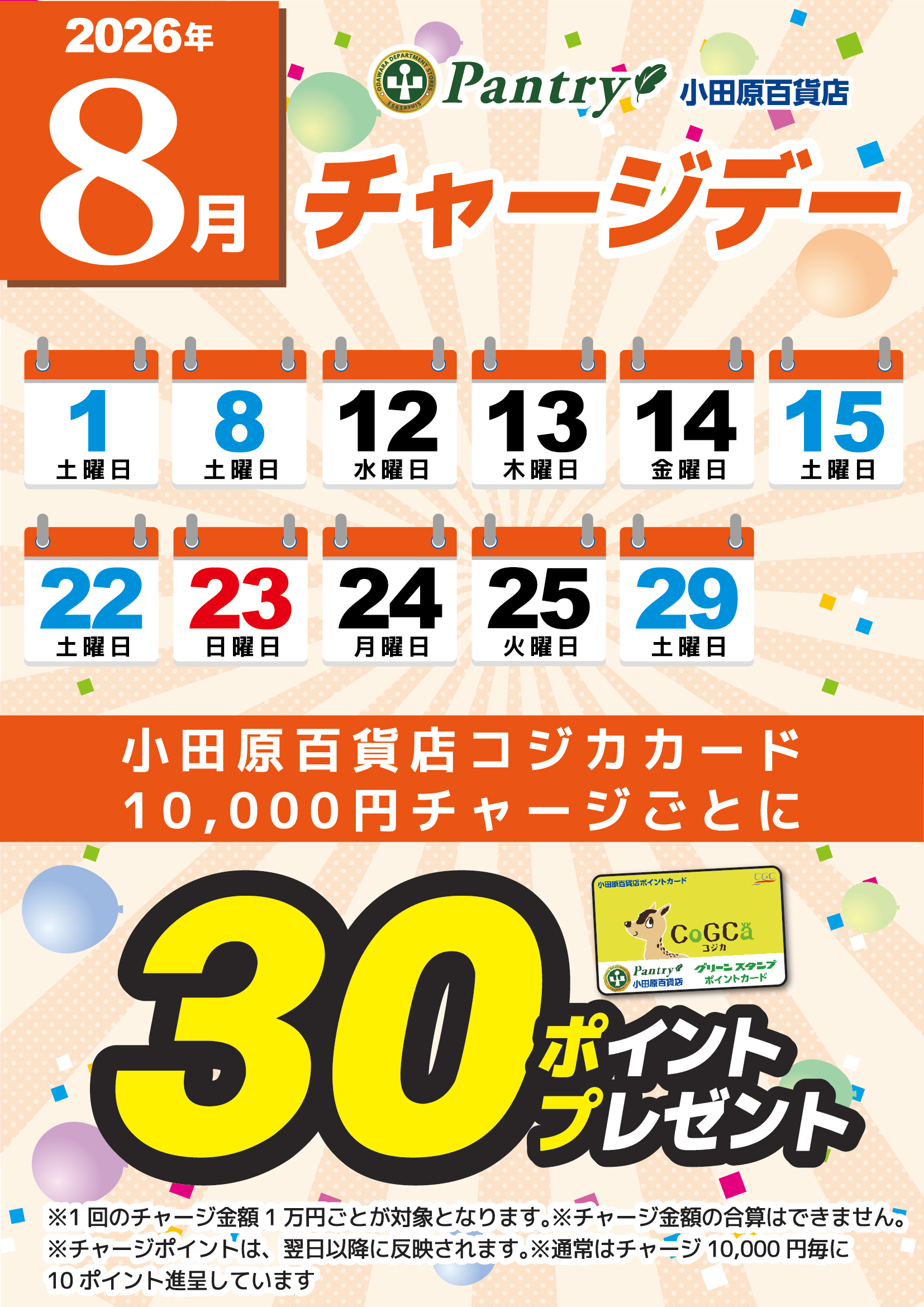 月間チャージデー一覧