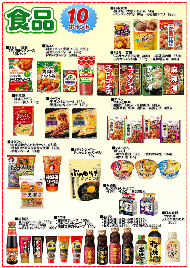 月間単品ポイント全品一覧